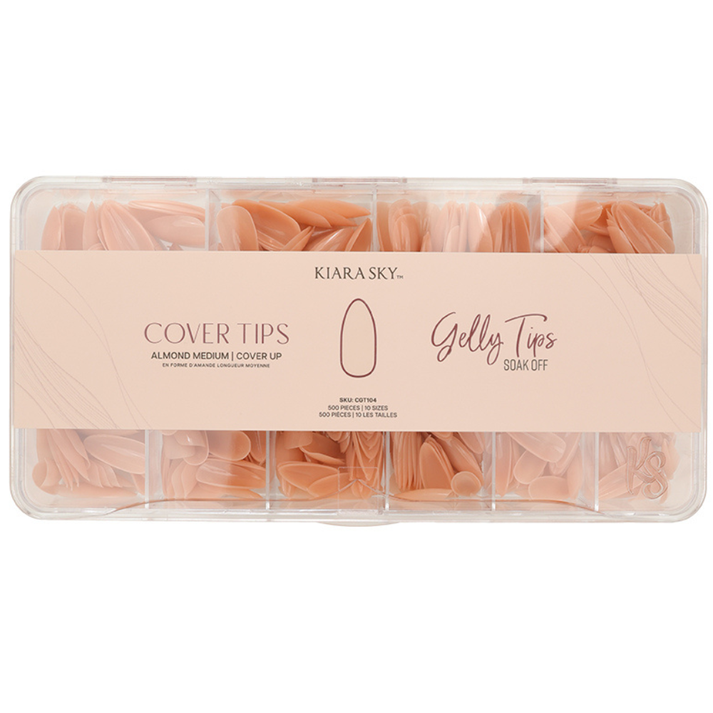 Premade Tip Box of Cover Up Almond Medium Gelly Cover Tips by Kiara Sky