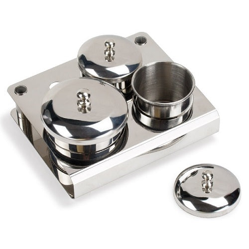 Mini Metal 3 Piece 3 Holes Pink & White Acrylic Powder & White Acrylic Jar Organizer Tray