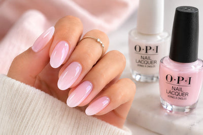 OPI Bubble Bunny dupe milky pink nails using Funny Bunny and Bubble Bath glossy natural finish