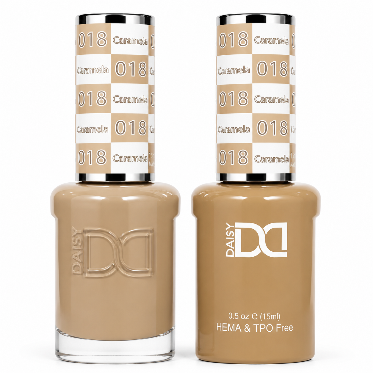 DND 018 Caramela HEMA & TPO Free Gel Polish Duo – caramel beige gel nail polish and matching lacquer set
