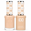 DND 022 Bisque HEMA & TPO Free Gel Polish Duo creamy beige nude nail color with matching lacquer bottle.