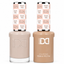 DND 026 Greek Villa HEMA & TPO Free Gel Polish Duo soft greige nude nail color with matching lacquer bottle.