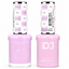 DND 042 Flirt HEMA & TPO Free Gel Polish Duo soft pastel pink-lilac nail color with matching lacquer bottle.