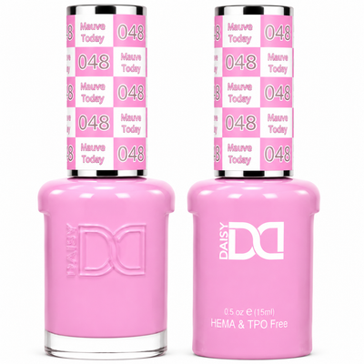 DND 048 Mauve Today HEMA & TPO Free Gel Polish Duo soft mauve pink nail color with matching lacquer bottle.