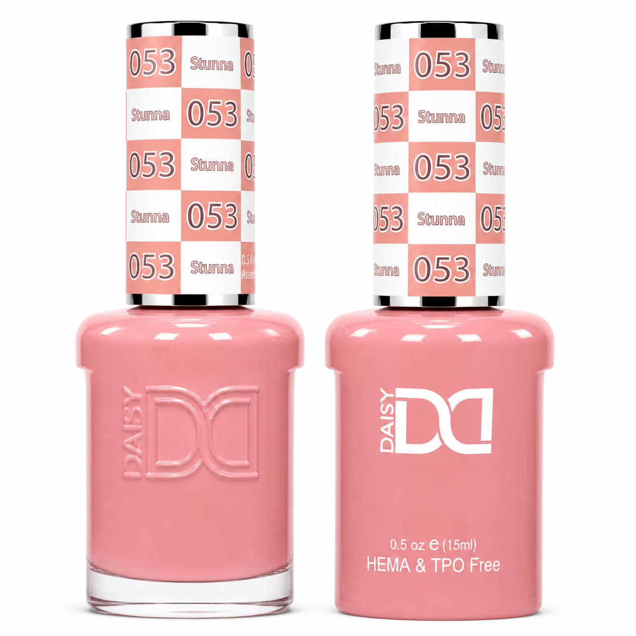 DND 053 Stunna HEMA & TPO Free Gel Polish Duo dusty rose pink nail color with matching lacquer bottle.
