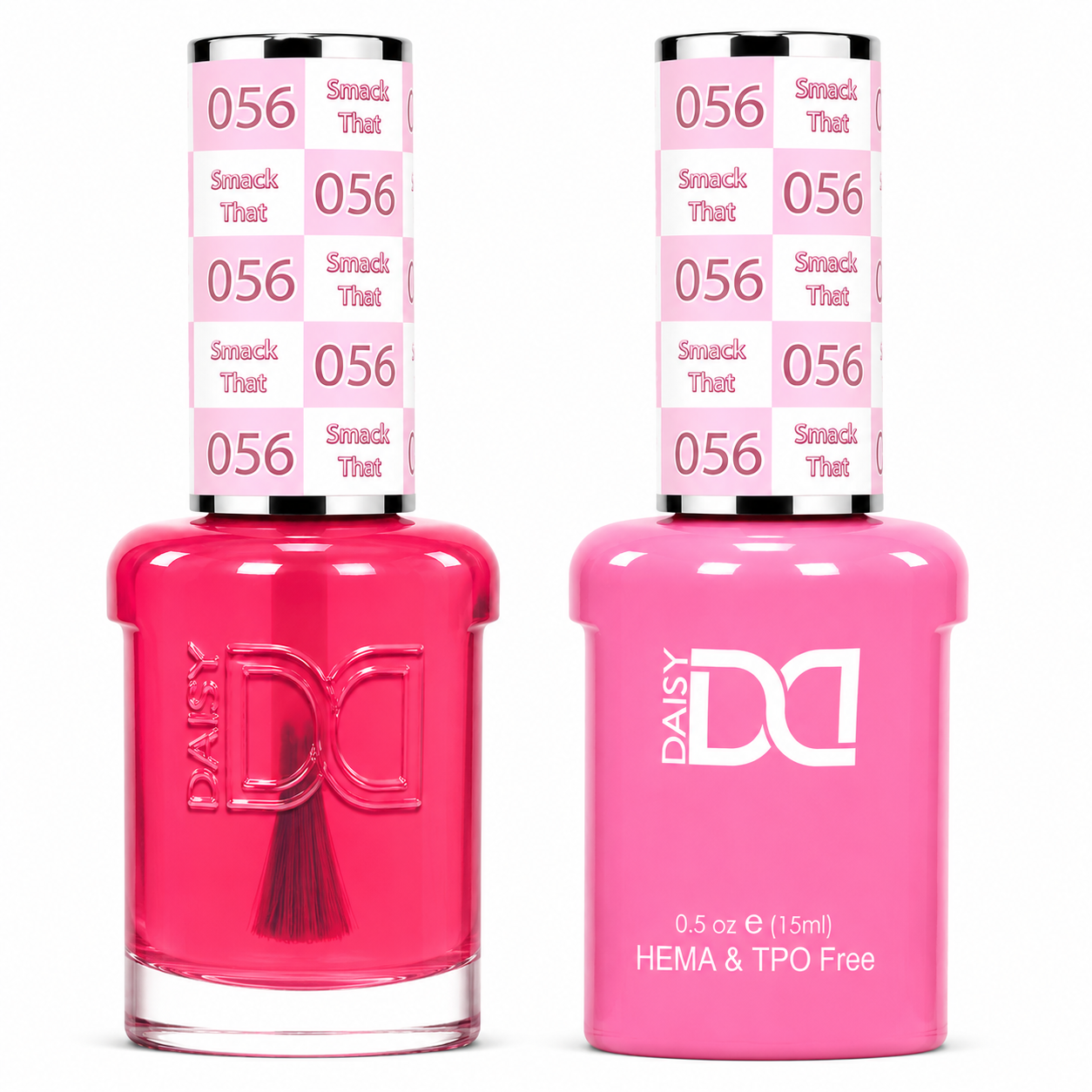 DND 056 Smack That HEMA & TPO Free Gel Polish Duo translucent pink-red jelly nail color with matching lacquer bottle.