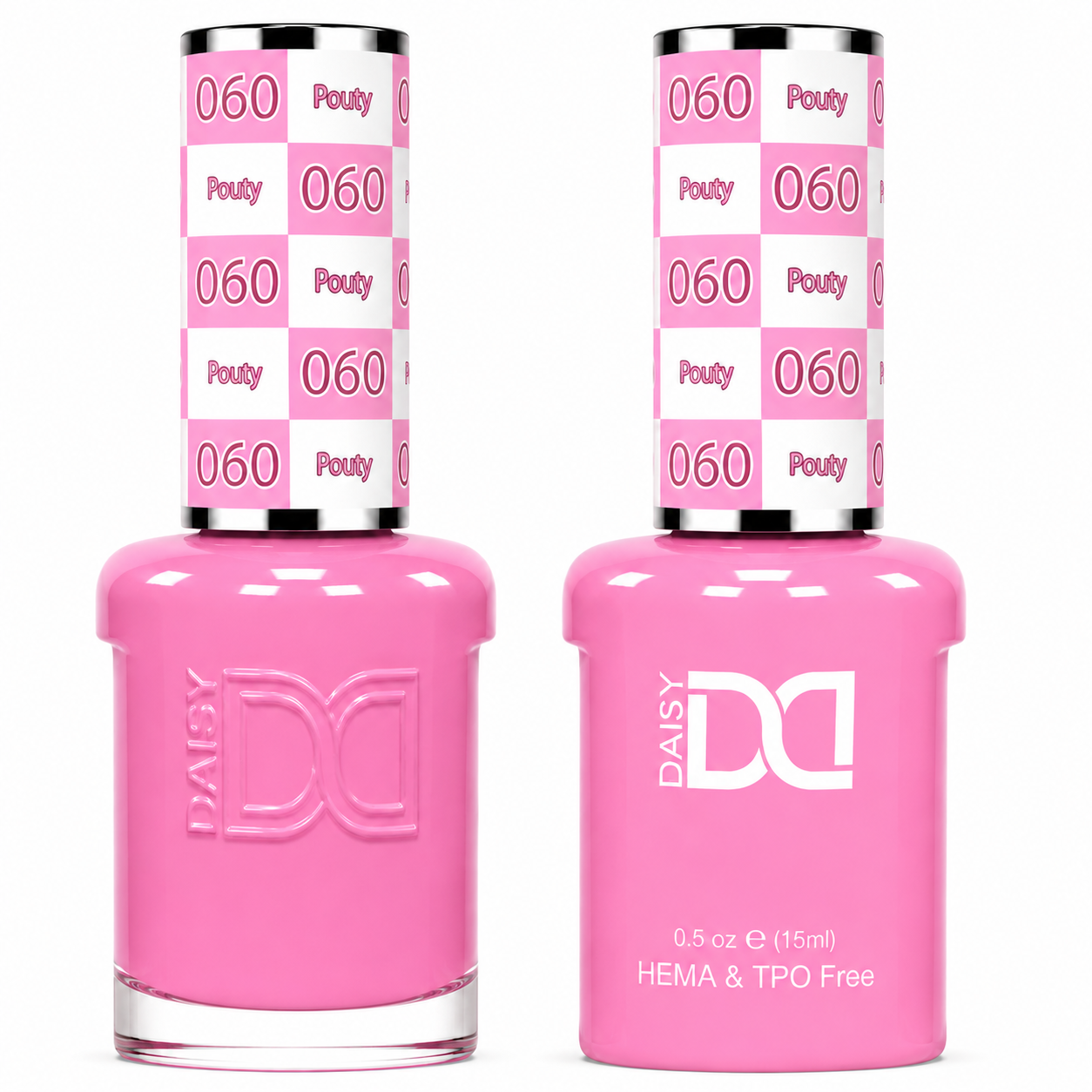DND 060 Pouty HEMA & TPO Free Gel Polish Duo bright bubblegum pink nail polish with matching lacquer bottle and gel polish