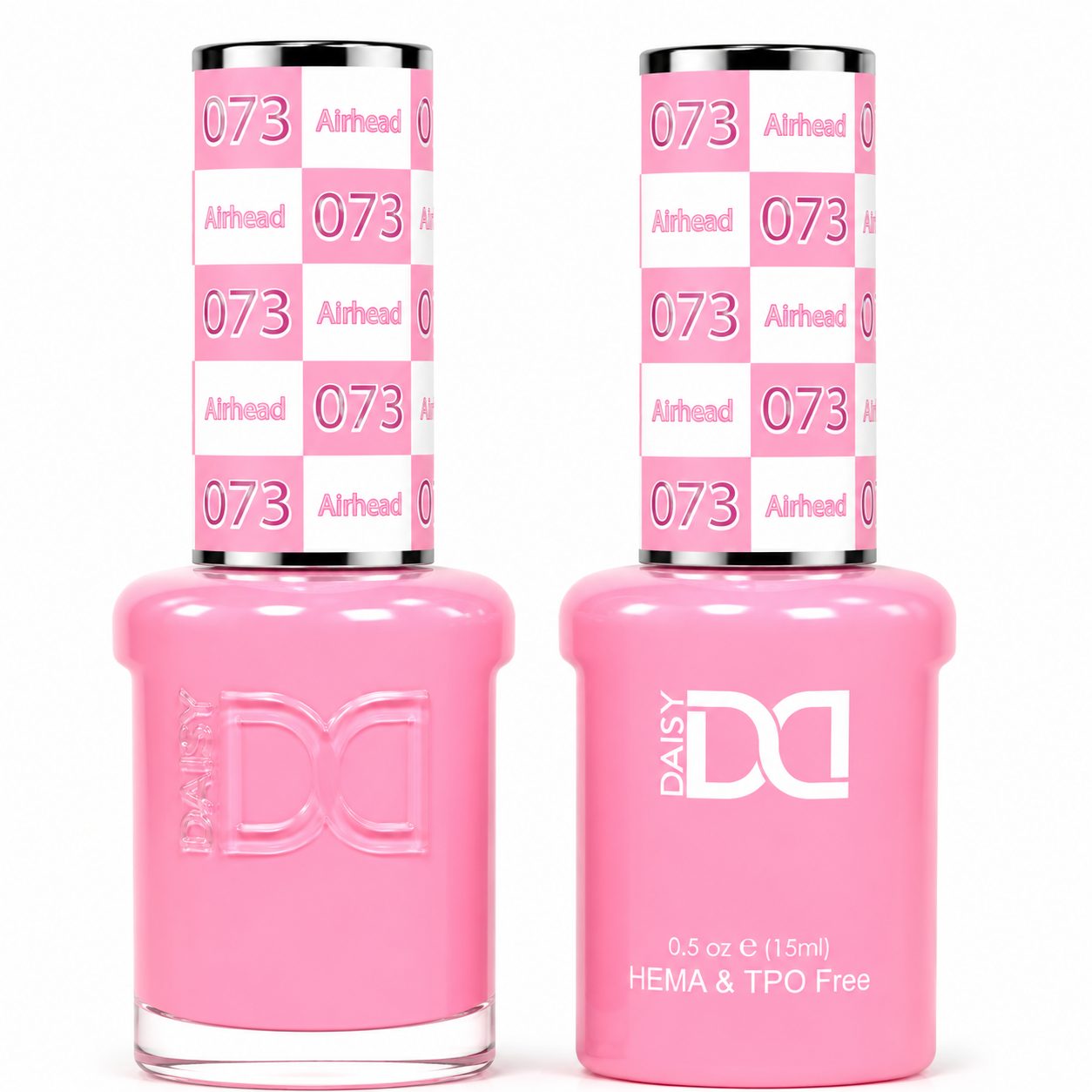 DND 073 Airhead HEMA & TPO Free Gel Polish Duo featuring a soft candy pink shade with matching gel polish and lacquer bottles.