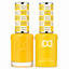 DND 077 Gates Of Heaven HEMA & TPO Free Gel Polish Duo vibrant golden yellow nail color with matching lacquer bottle.