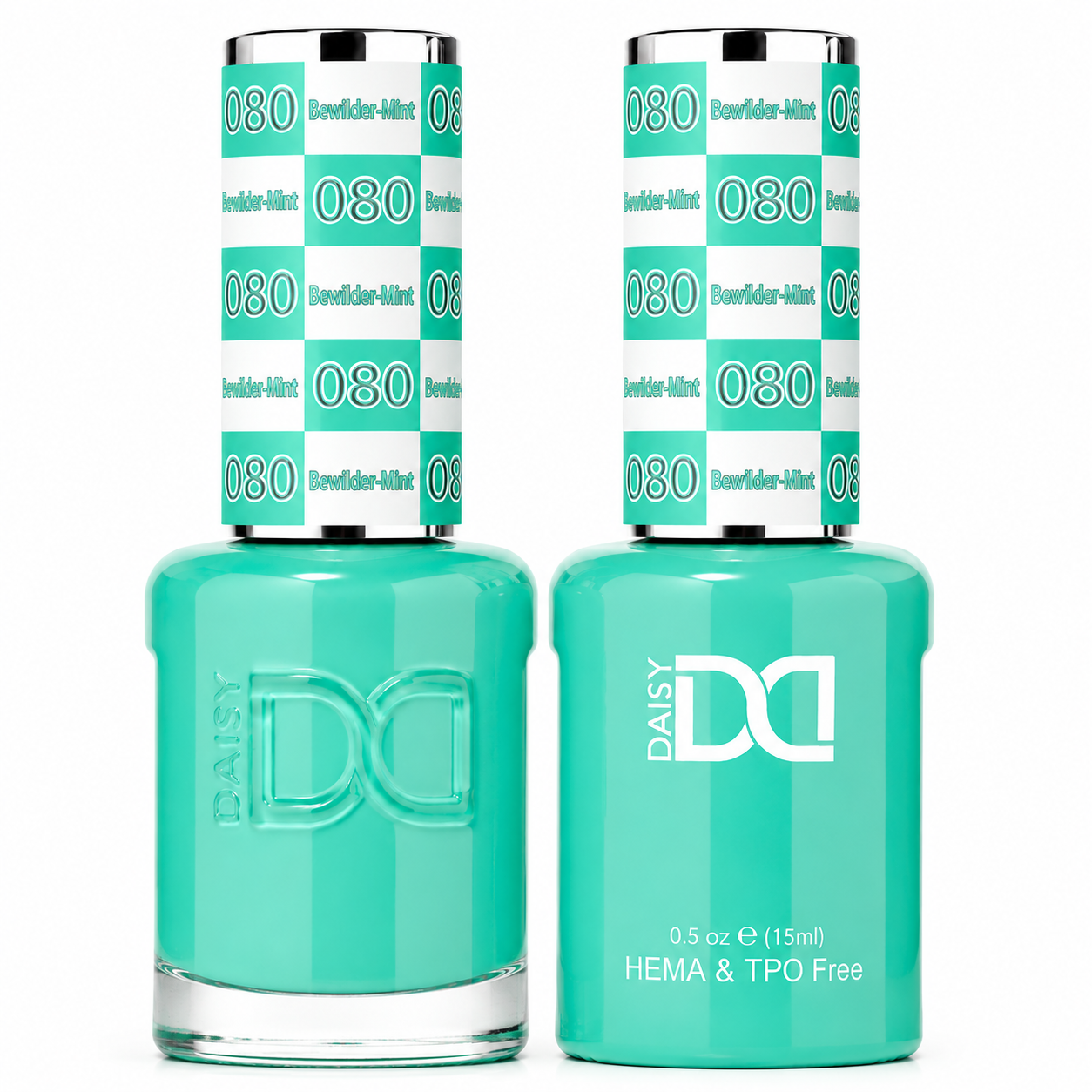 DND 080 Bewilder-Mint HEMA & TPO Free Gel Polish Duo refreshing mint green nail color with matching lacquer bottle.