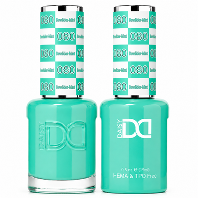 DND 080 Bewilder-Mint HEMA & TPO Free Gel Polish Duo refreshing mint green nail color with matching lacquer bottle.