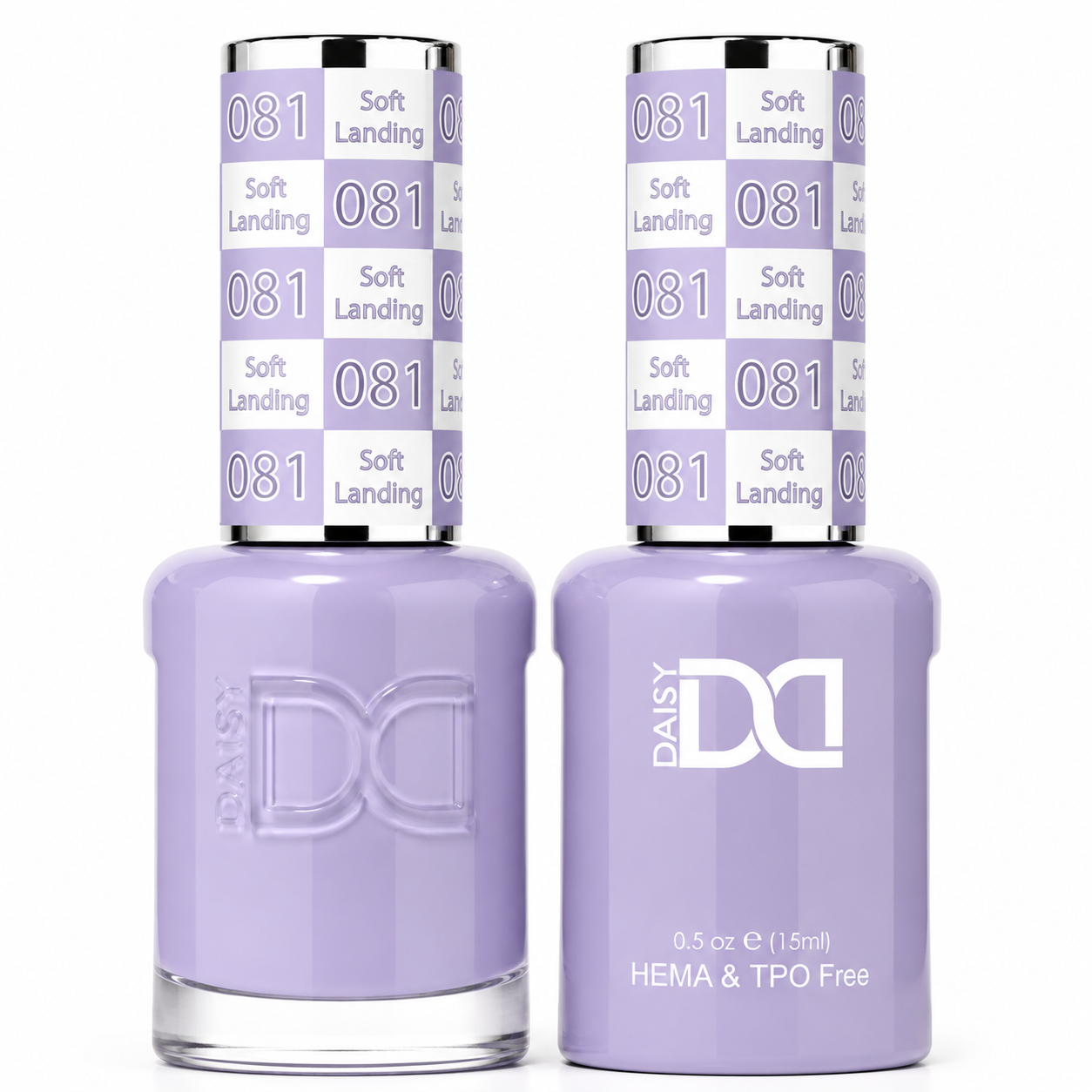 DND 081 Soft Landing HEMA & TPO Free Gel Polish Duo soft pastel lavender nail color with matching lacquer bottle.