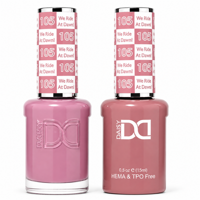 DND 105 We Ride At Dawn HEMA & TPO Free Gel Polish Duo dusty rose pink gel polish and matching nail lacquer bottle set