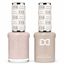 DND 110 Ramen Nightcap HEMA & TPO Free Gel Polish Duo creamy greige nude gel polish and matching nail lacquer set on white background.