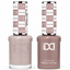 DND 115 Barce-Luna HEMA & TPO Free Gel Polish Duo dusty taupe mauve gel polish and matching nail lacquer set on white background.