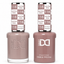 DND 116 Lost In Penn Station HEMA & TPO Free Gel Polish Duo muted rosy taupe gel polish and matching nail lacquer set on white background.