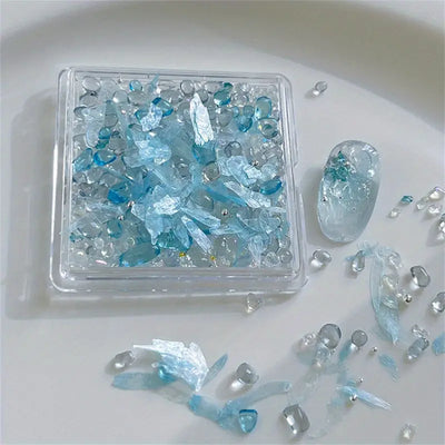 Nail Decorative Art - Teal Micro Flakes and Crystal Chips