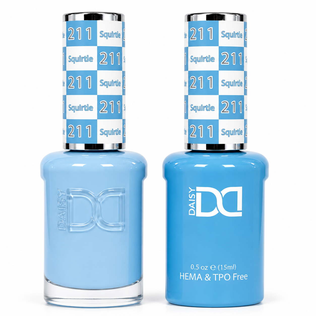 DND 211 Squirtle HEMA and TPO Free Gel Polish Duo bright creamy sky blue nail polish bottles.