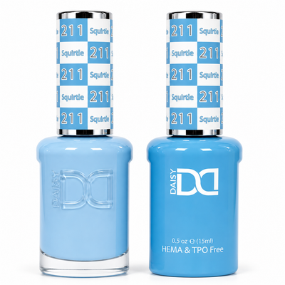 DND 211 Squirtle HEMA and TPO Free Gel Polish Duo bright creamy sky blue nail polish bottles.