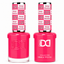 DND 225 Mutual Attraction HEMA and TPO Free Gel Polish Duo bold neon pink nail polish bottles.