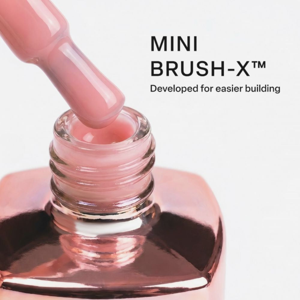 Aprés Soft Gel Builder Gel Blush with Mini Brush-X™ precision brush for smooth, self-leveling builder gel application and structured manicures.