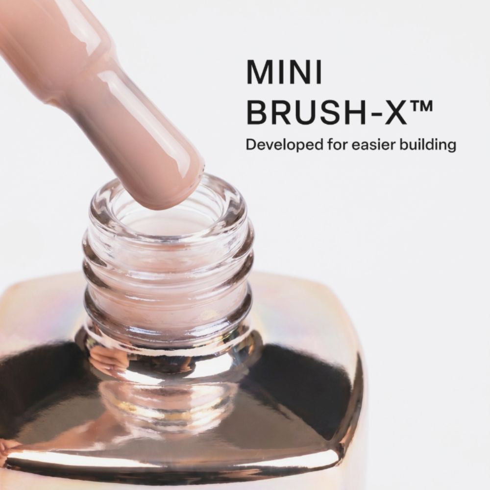Aprés Soft Gel Builder Gel Glow with Mini Brush-X™ precision brush for smooth, self-leveling builder gel application and structured manicures.