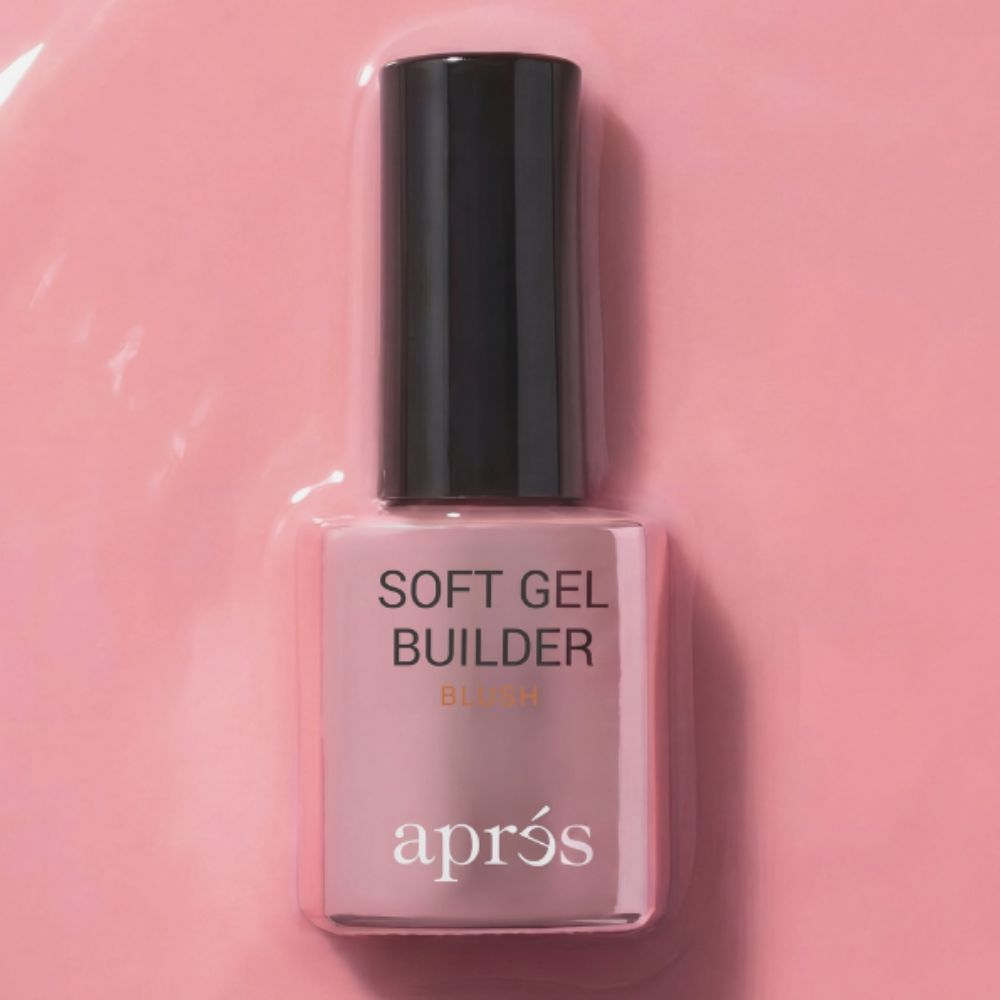Aprés Soft Gel Builder Gel Blush rosy pink builder gel bottle for clean girl nails, natural nail overlays, Gel-X® fills, and structured manicures.