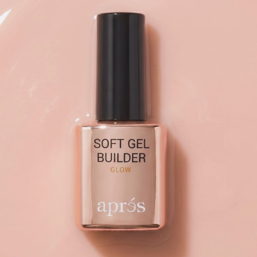 Aprés Soft Gel Builder Gel Glow peachy nude builder gel bottle for clean girl nails, natural nail overlays, Gel-X® fills, and structured manicures.
