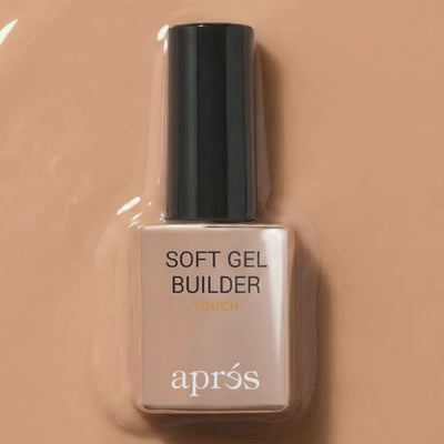 Aprés Soft Gel Builder Gel Touch warm beige nude builder gel bottle for clean girl nails, natural nail overlays, Gel-X® fills, and structured manicures.