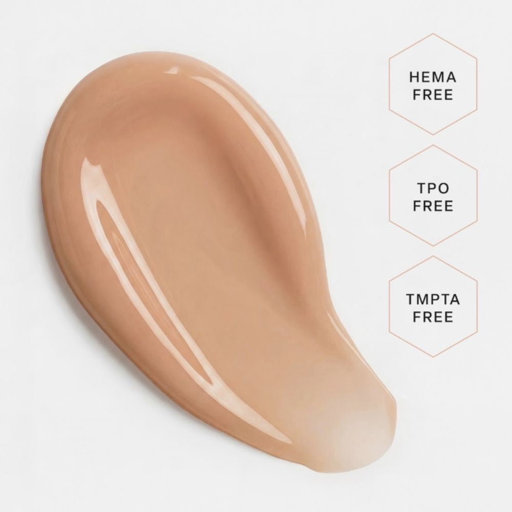 Aprés Soft Gel Builder Gel Touch warm beige nude self-leveling builder gel color swatch, HEMA-free, TPO-free, and TMPTA-free.