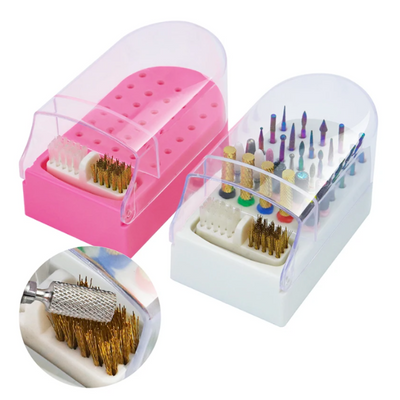 Pink Nail Drill Bit Holder with Brush Cleaner