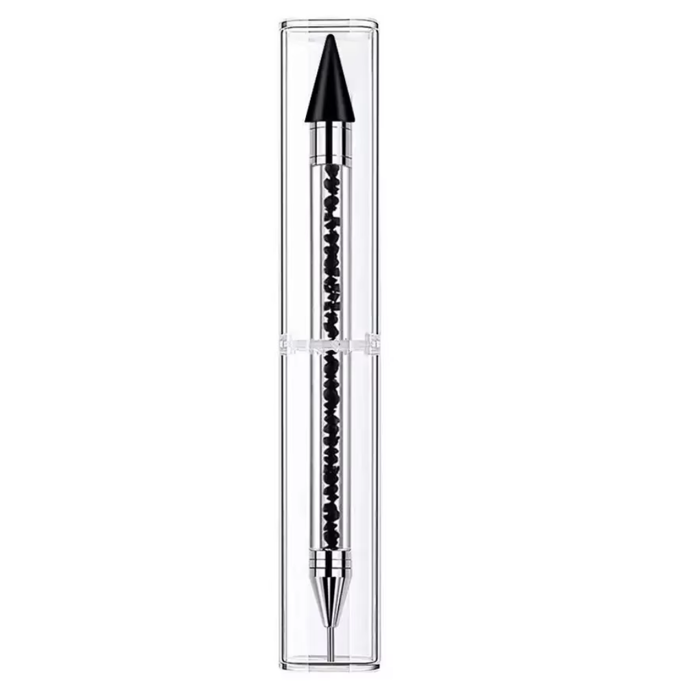 Nail Art Tool Rhinestone Picker - Black Crystal Handle