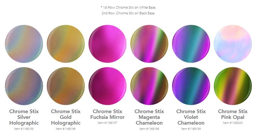 Swatch for each chrome stix by Gelish