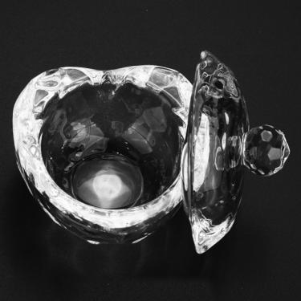Crystal Glass Jar w/ Lid - Peach Shape open