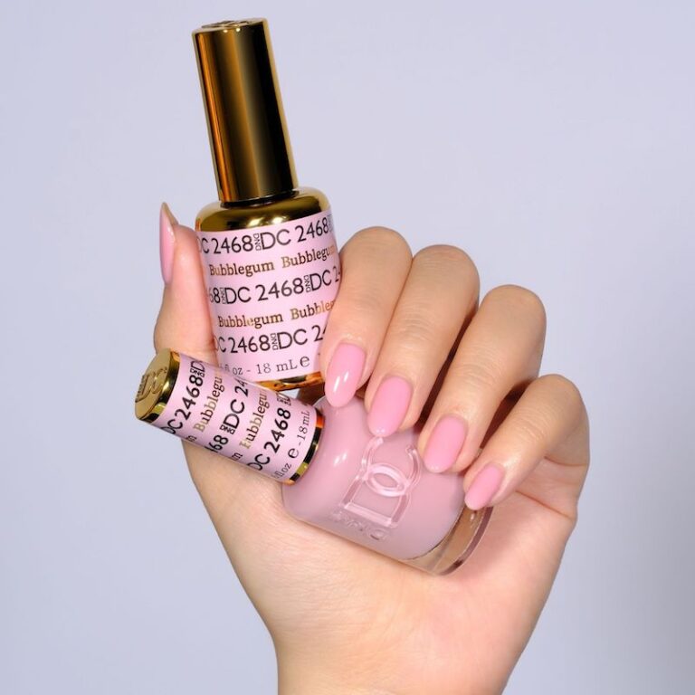 hands wearing 2468 Bubble-gum Gel & Polish Duo by DND DC