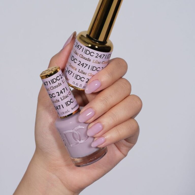 hands wearing 2471 Lilac Clouds Gel & Polish Duo by DND DC