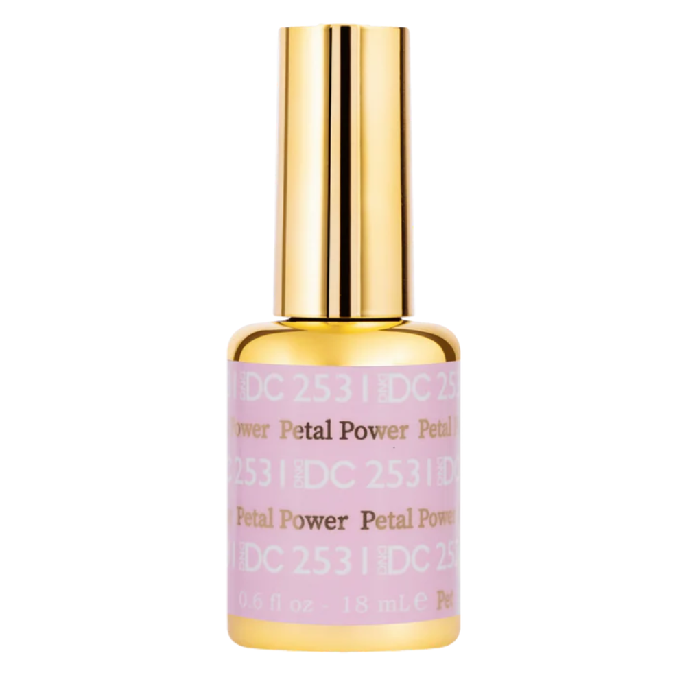 Hands wearing DND DC Gel 2531 Petal Power