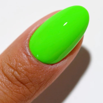 Hands wearing DND DC Gel 2522 Kiwi Kisses