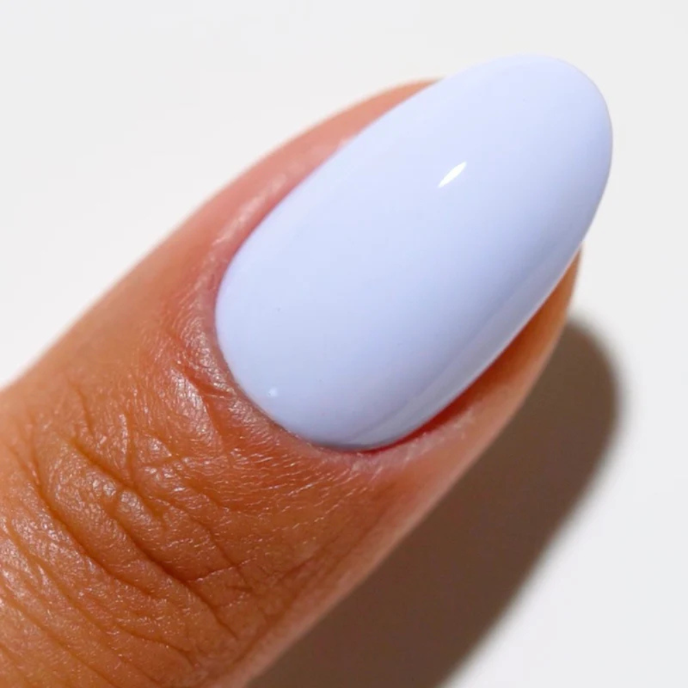 Hands wearing DND DC Gel 2533 Periwrinkle