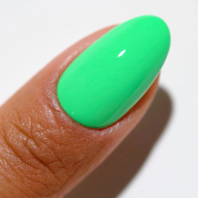 Hands wearing DND DC Gel 2537 Palm Tree