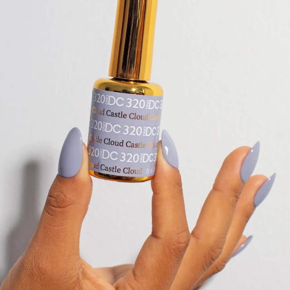 Hands wearing DND DC Gel 320 Cloud Castle