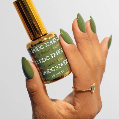 Hands wearing DND DC Gel 324 Safari