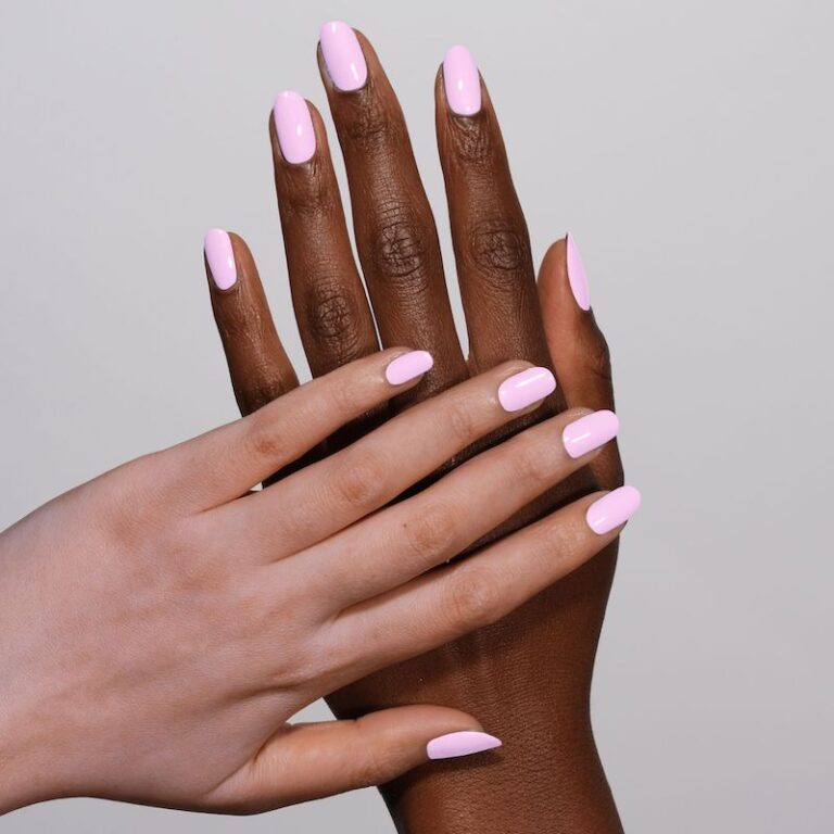 hands wearing 116 Pastel Lily Gel & Polish Diva Duo by DND