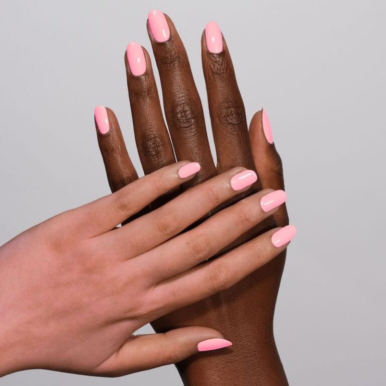 hands wearing 134 Bubblegum Bliss Gel & Polish Diva Duo by DND