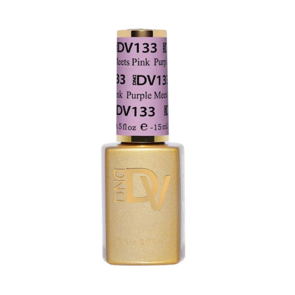 gel bottle of DND Diva Gel 133 Purple Meets Pink