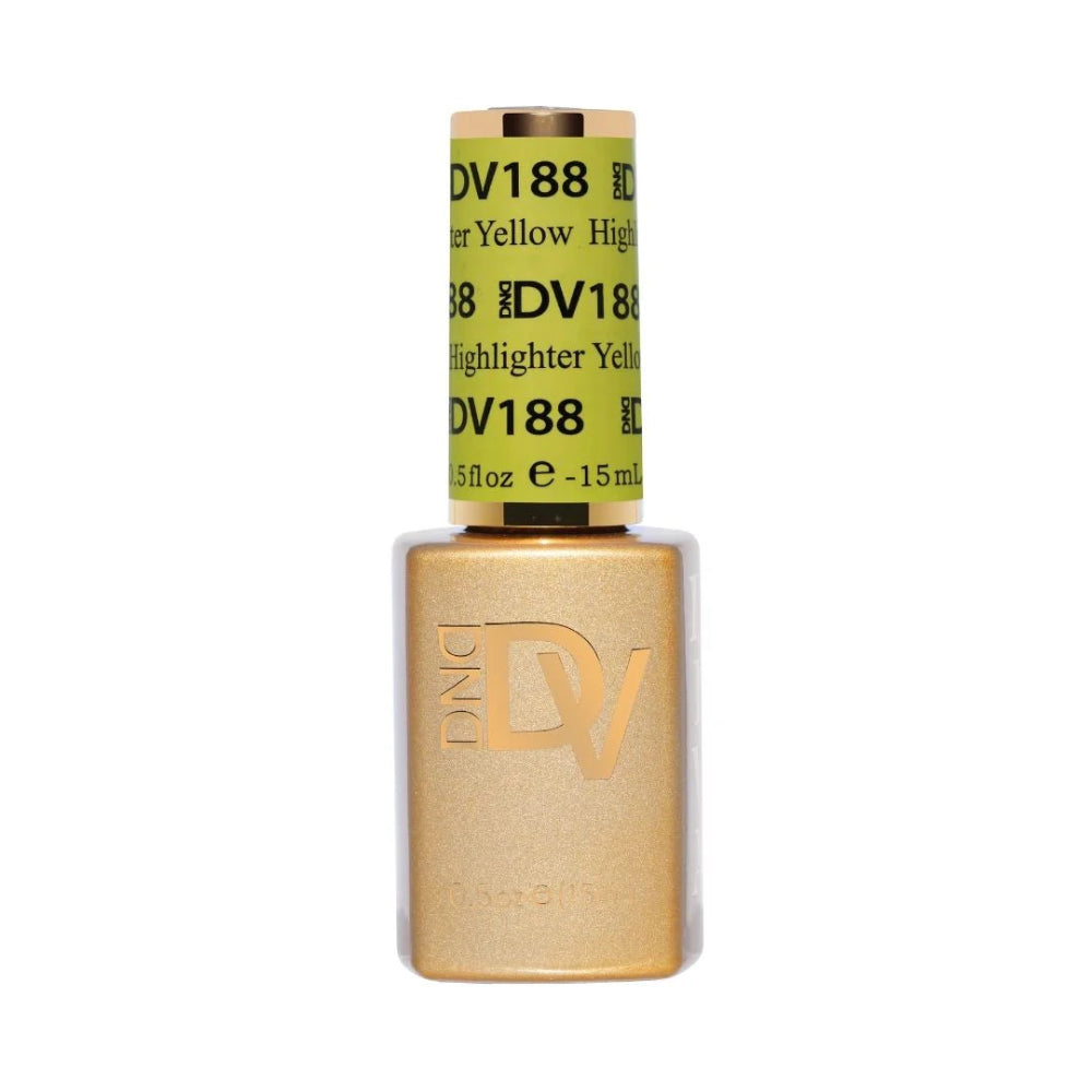 gel bottle of DND Diva Gel 188 Highlighter Yellow