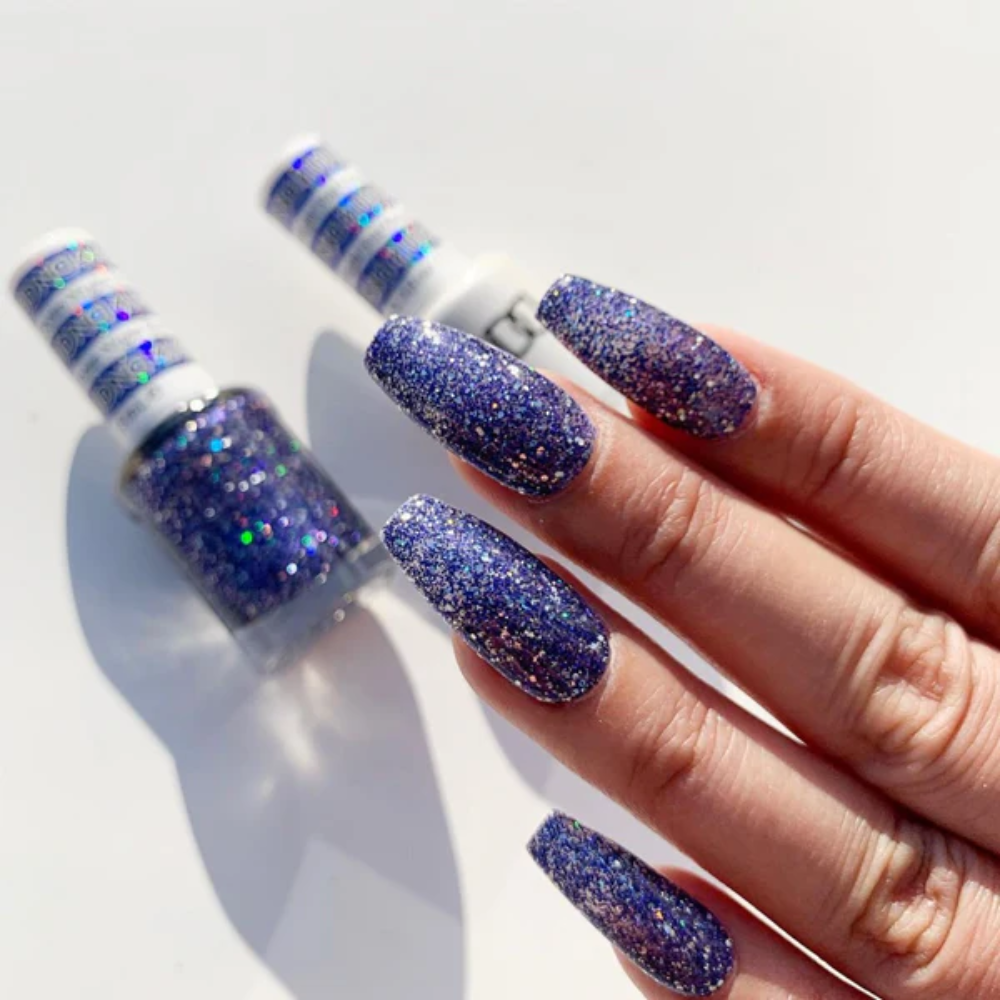 Hands wearing DND Gel  410 Ocean Night Star
