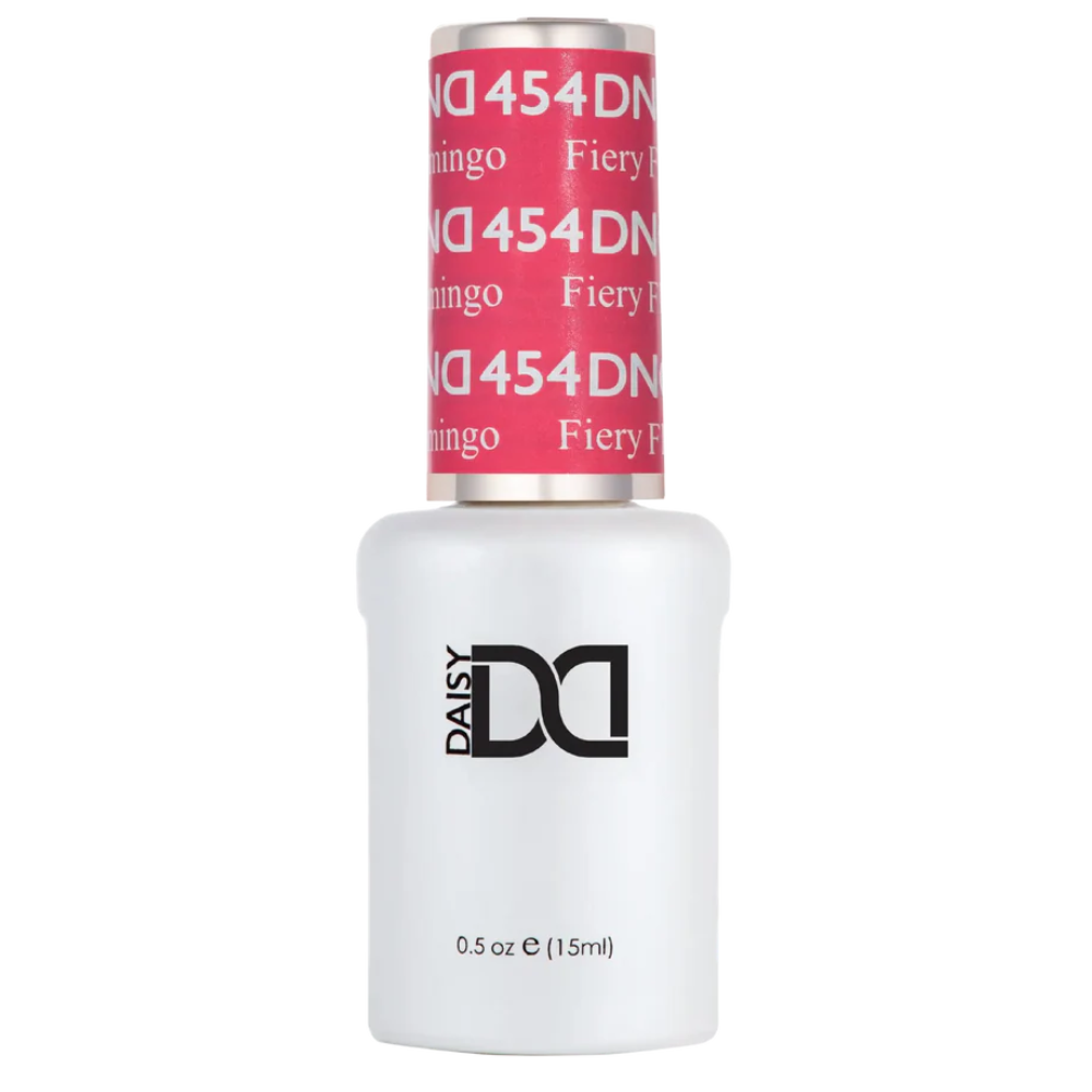 Gel bottle of DND Gel 454 Fiery Flamingo
