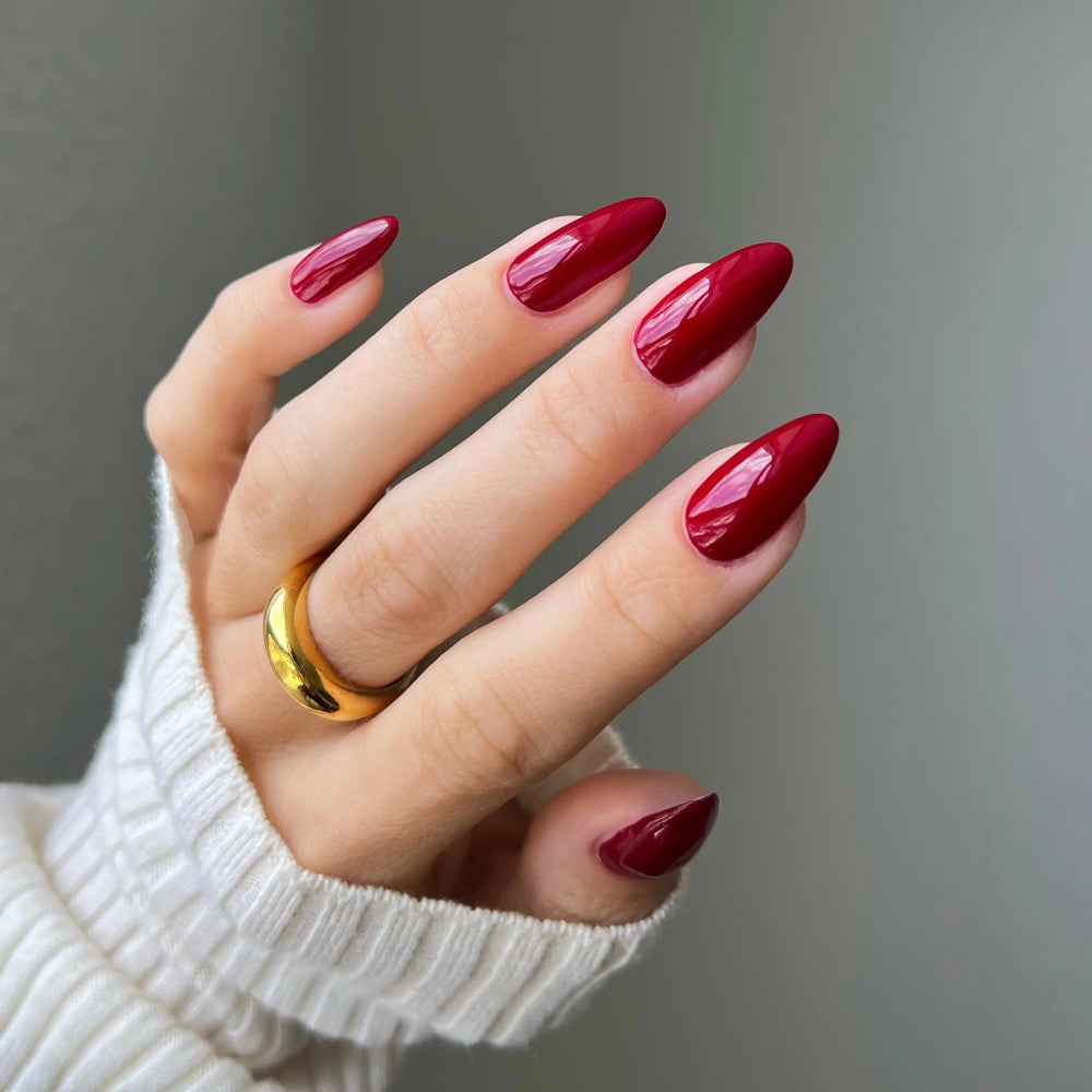 hands wearing DND Gel Polish - 456 Cherry Berry