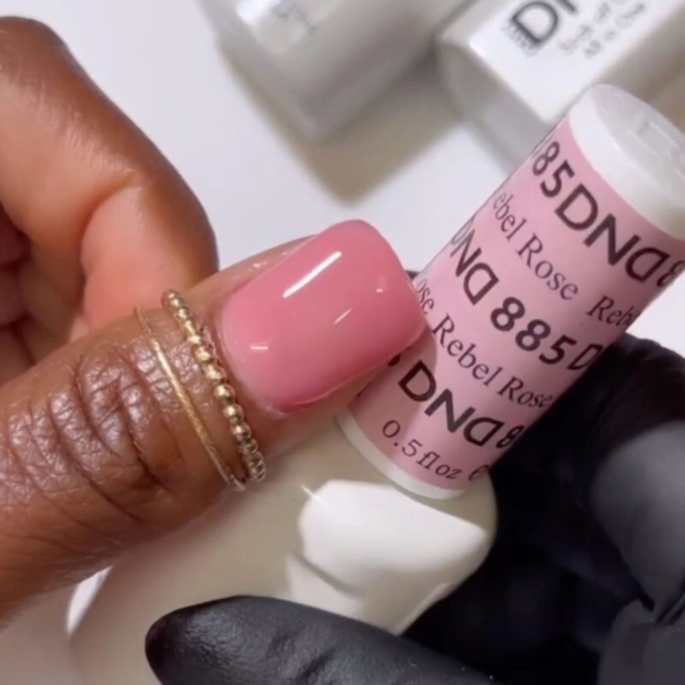 finger wearing DND Gel Polish - 885 Rebel Rose